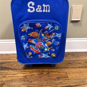 Blue Sports Themed Kids Rolling Suitcase